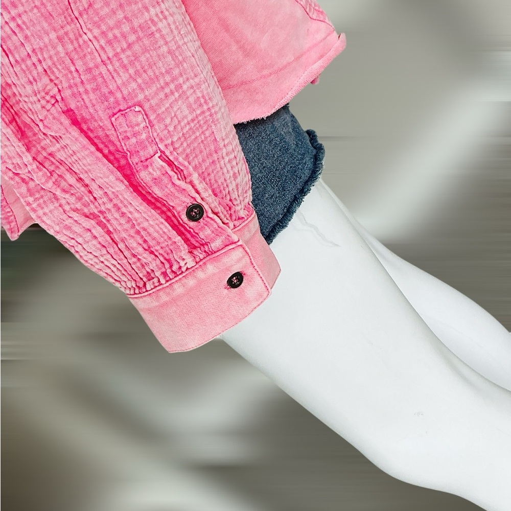 FANTASTIC FAWN oversized washed out pink button up top S M L - Picture 9 of 10